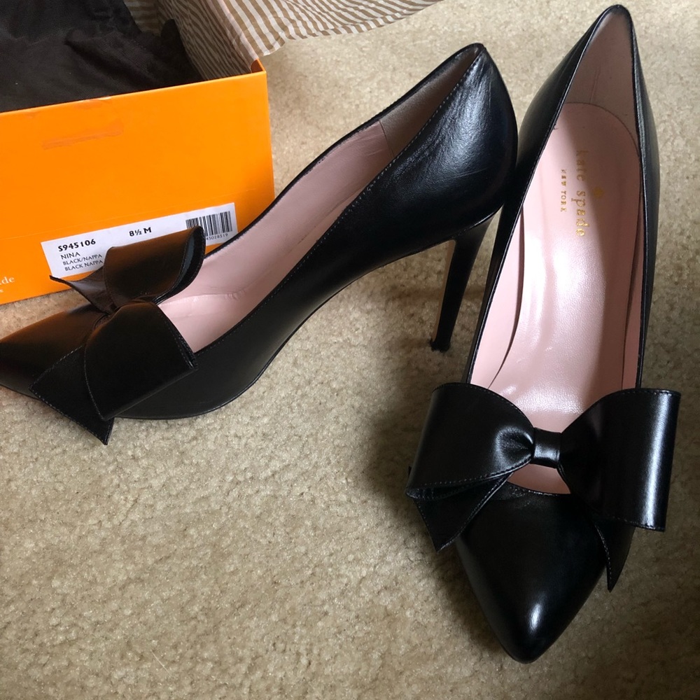 Kate Spade Black Nina Napa Bow Pumps